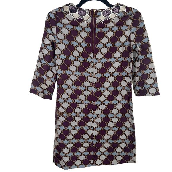 Tory Burch Silk Shift Mini Dress Women's 4 Retro 60s Style 3/4 Sleeve Beaded NWT - Picture 3 of 11